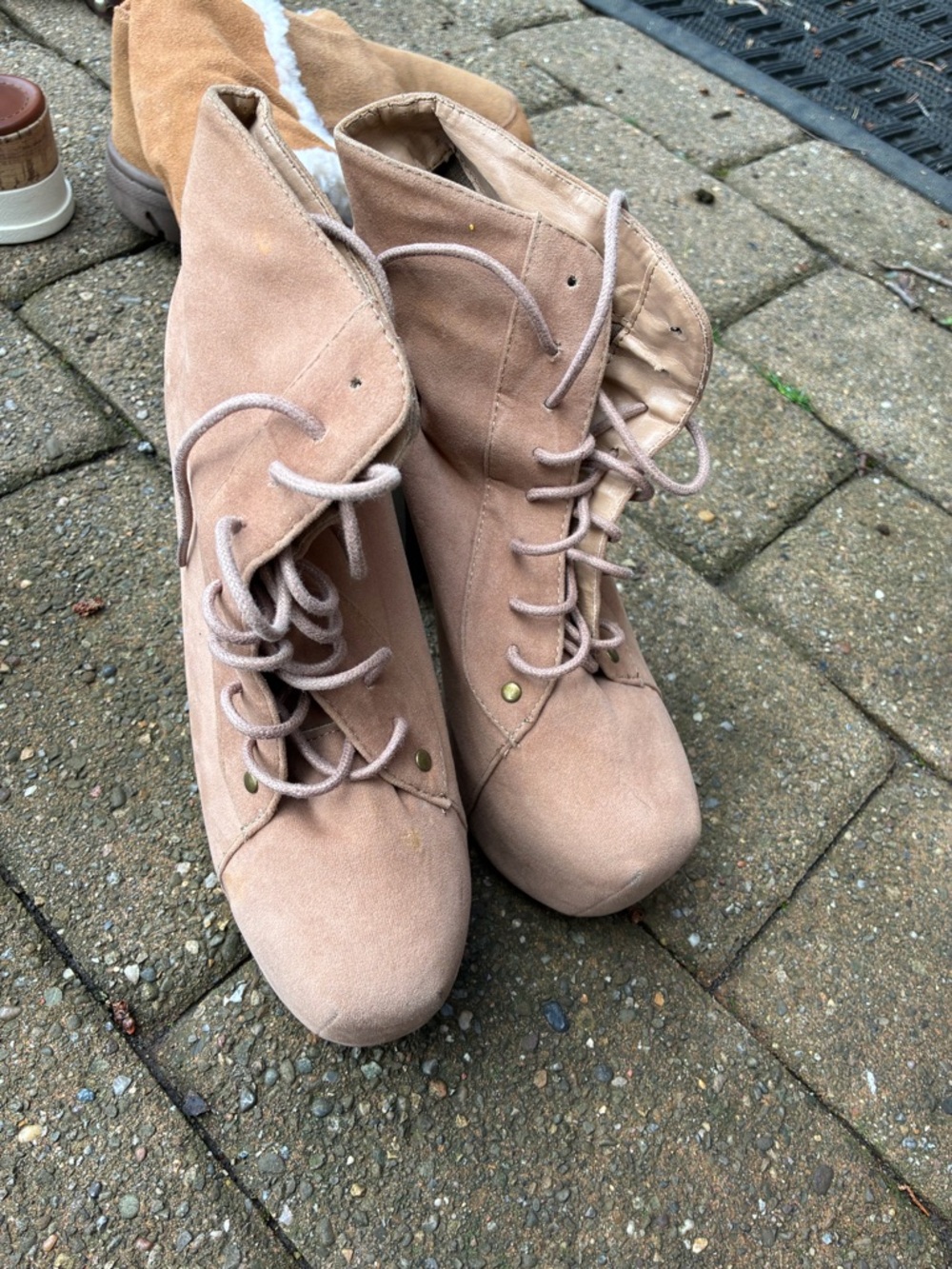 Glaze Lace-Up Ankle Booties in Light Tan Suede